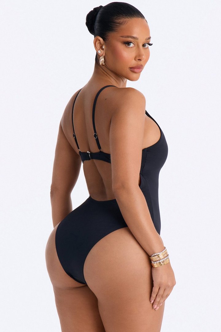 Sunkissed Sins 1 Piece Swimsuit & Mesh Cover Up Mini Sarong Set - Black