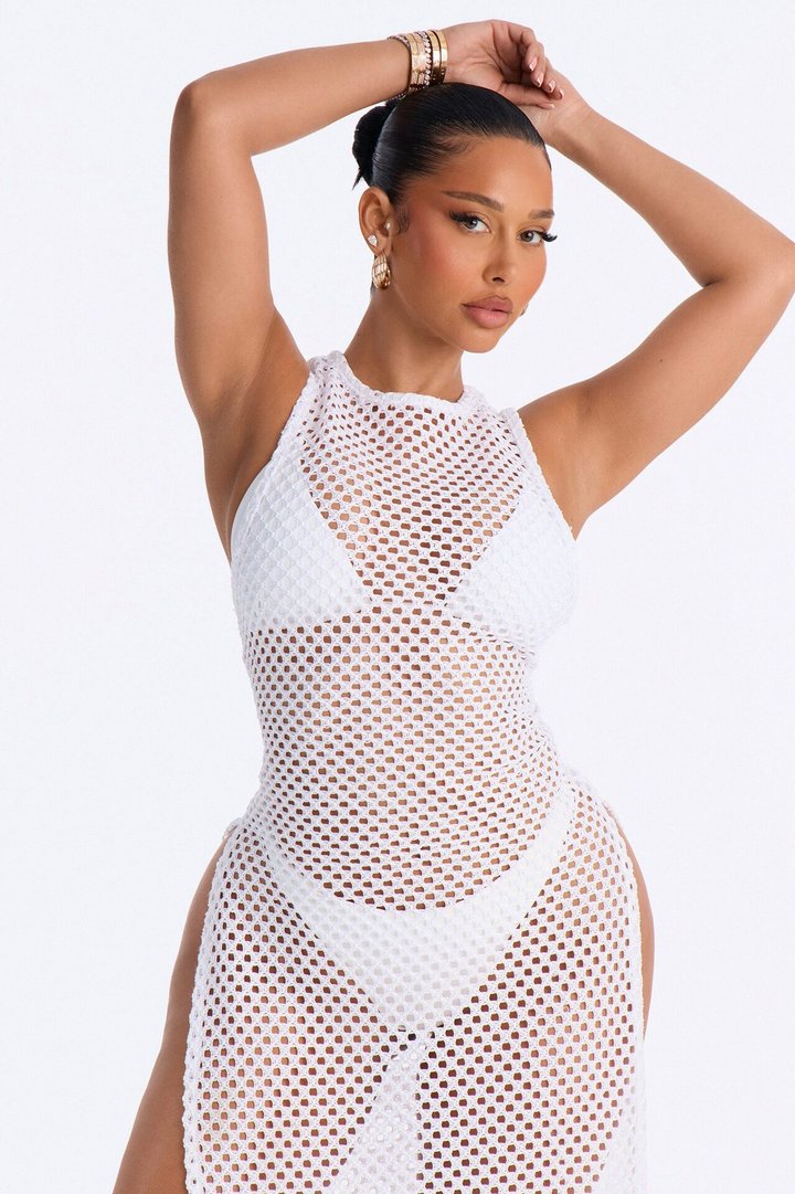 Paradise Sun Open Back Cover Up Midi Dress - White