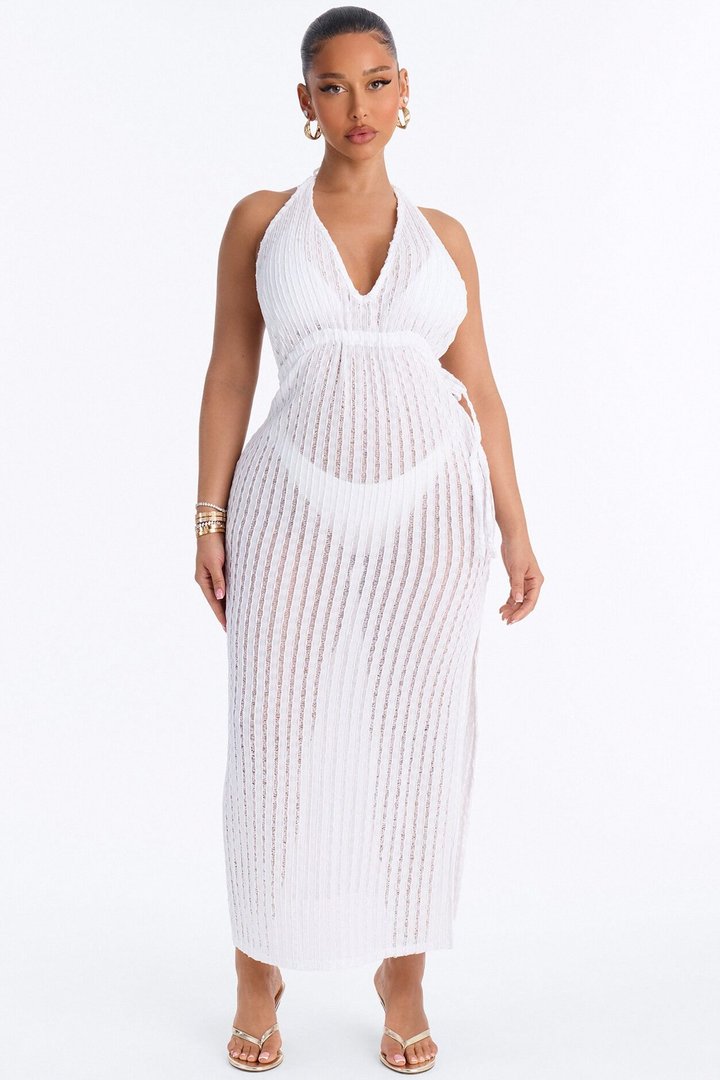 Seaside Vacation Side Slits Cover Up Dress - White