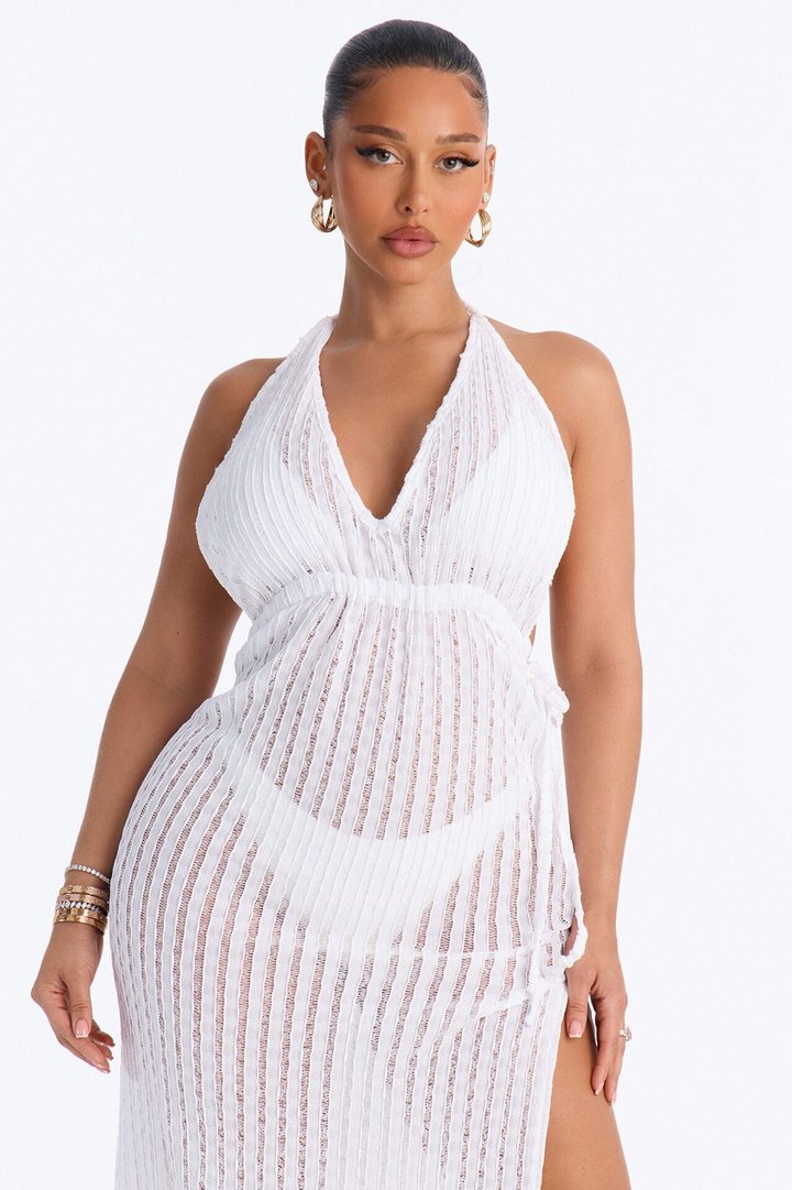 Seaside Vacation Side Slits Cover Up Dress - White