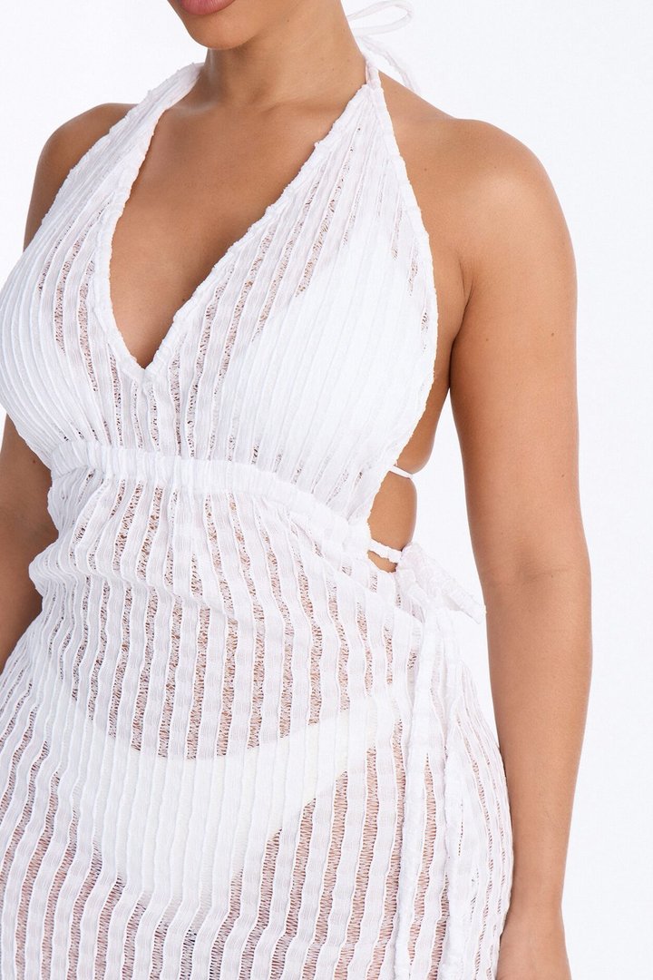 Seaside Vacation Side Slits Cover Up Dress - White