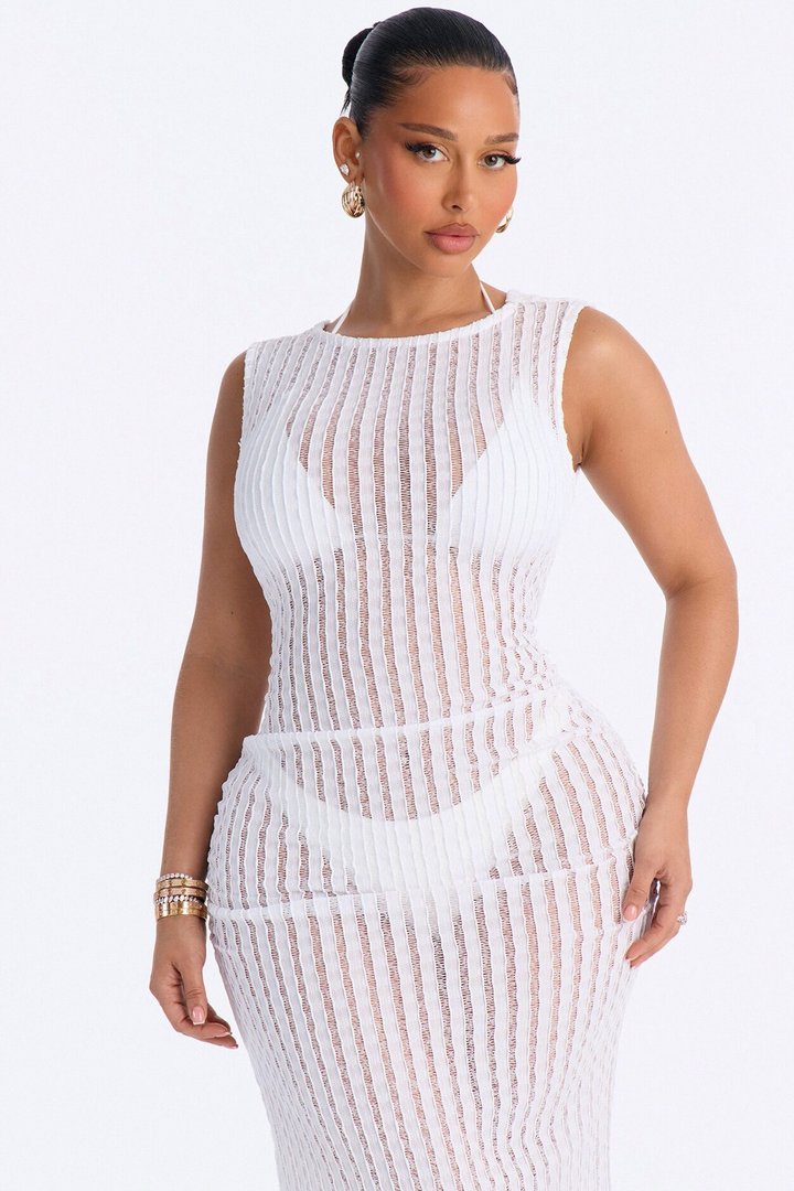 Seaside Vacation Back Cowl Cover Up Dress - White