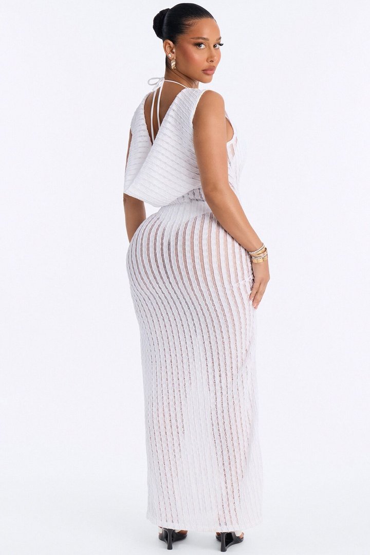 Seaside Vacation Back Cowl Cover Up Dress - White