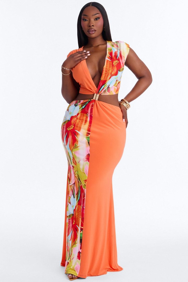 Crushing On Me Maxi Dress - Orange/combo