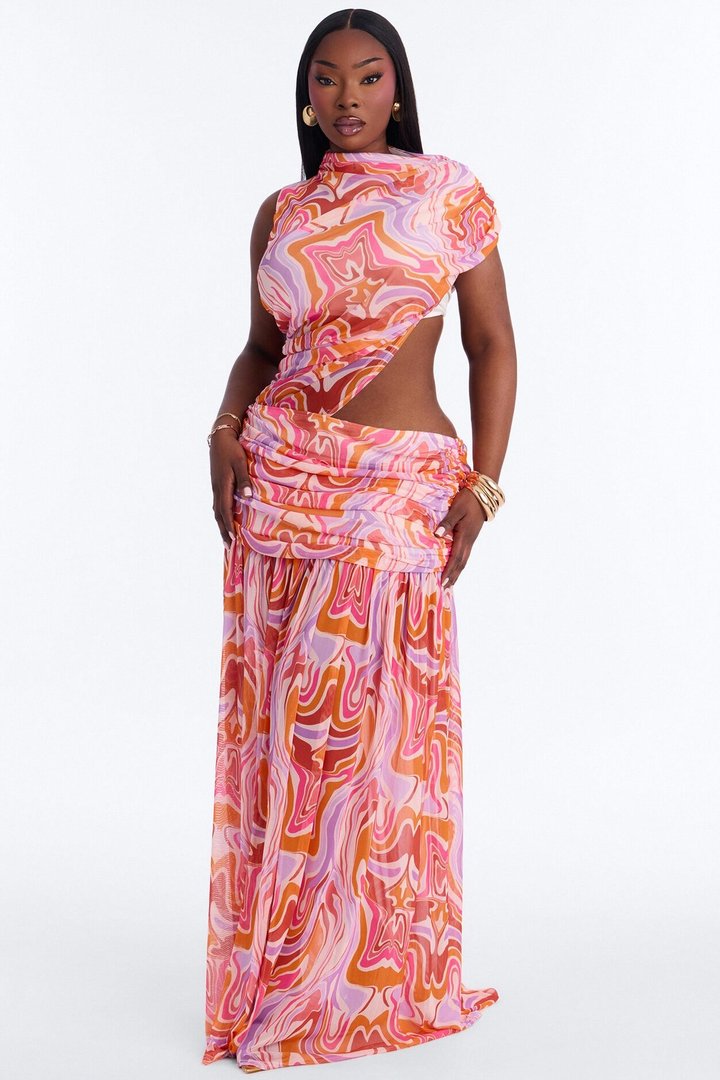 Raina Mesh Maxi Dress - Pink/combo