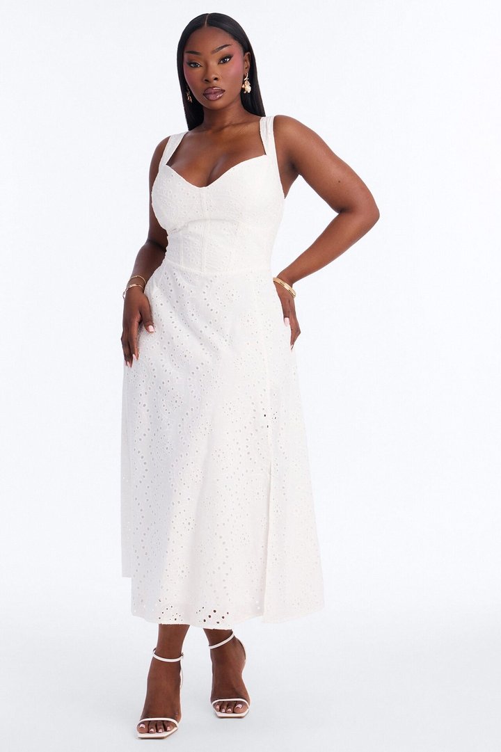 In My Element Eyelet Midi Dress - White