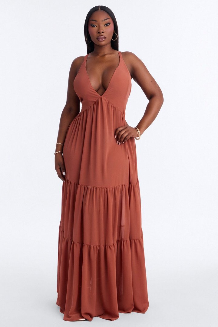 Zaria Chiffon Maxi Dress - Rust