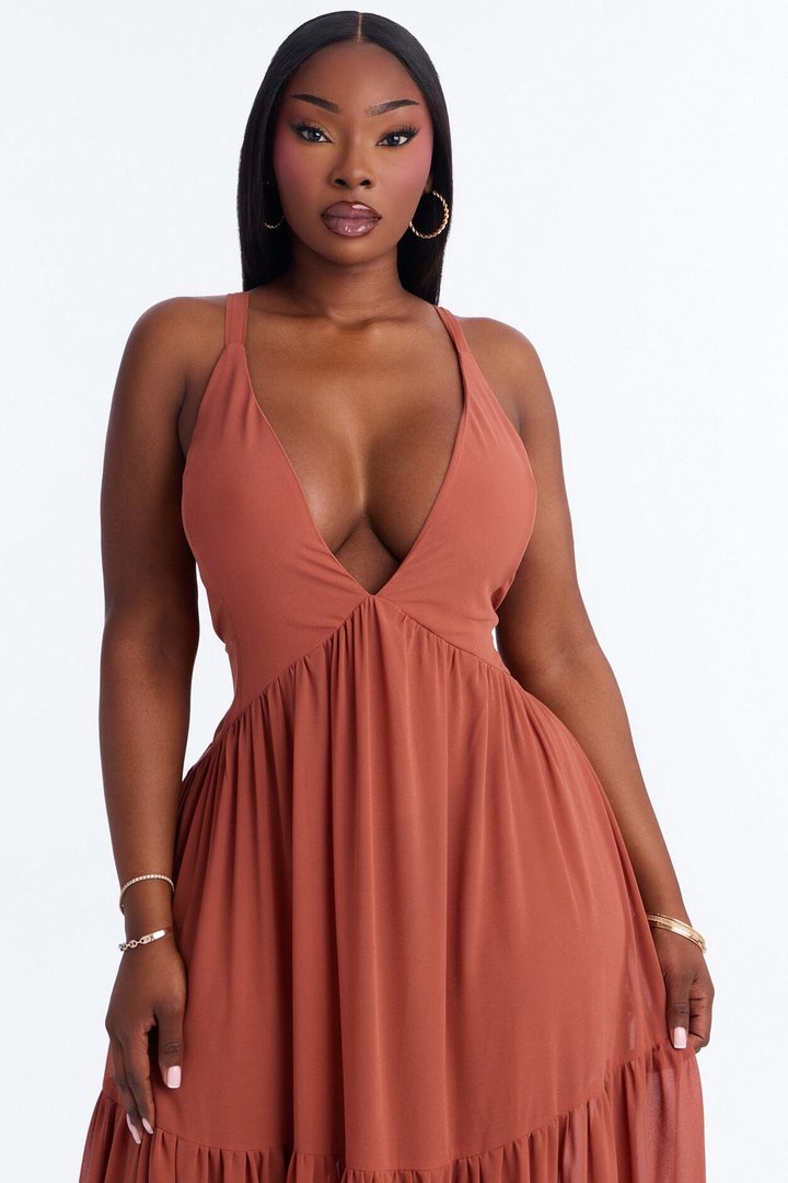 Zaria Chiffon Maxi Dress - Rust