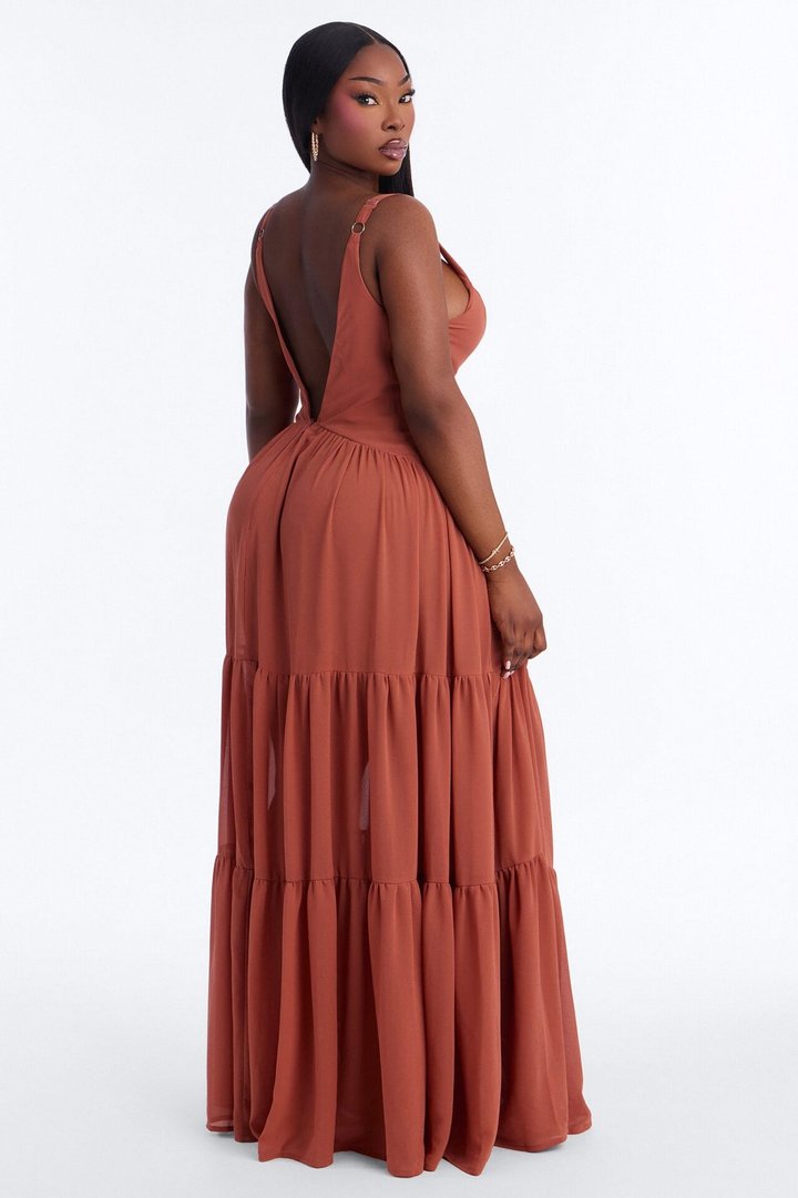 Zaria Chiffon Maxi Dress - Rust
