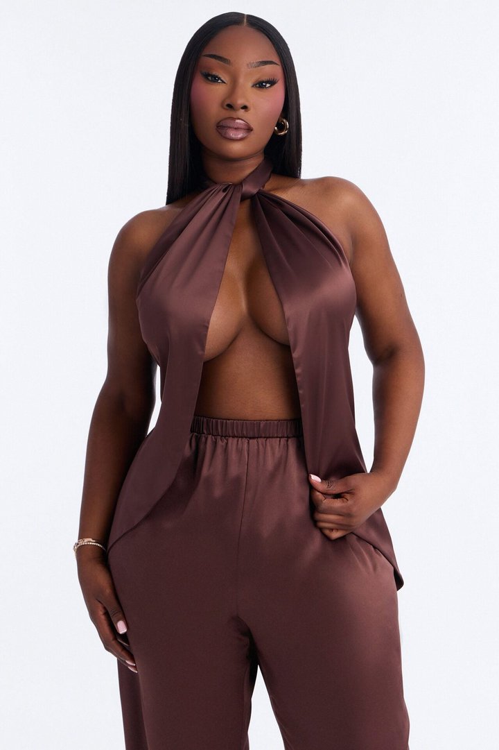 Nova Satin Pant Set - Chocolate
