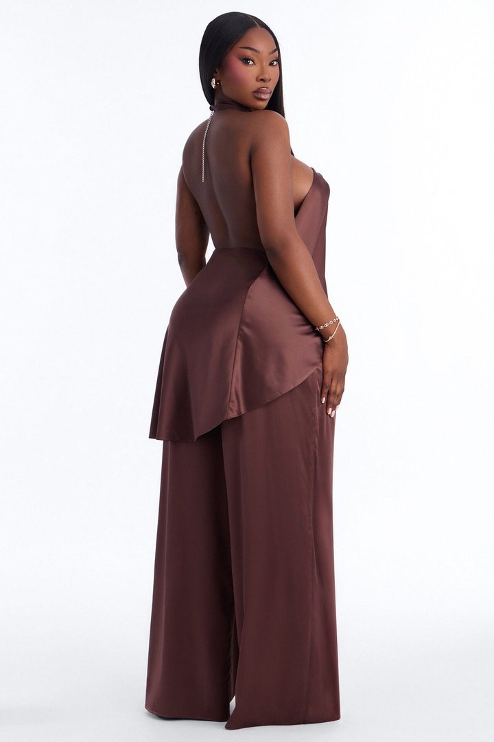 Nova Satin Pant Set - Chocolate