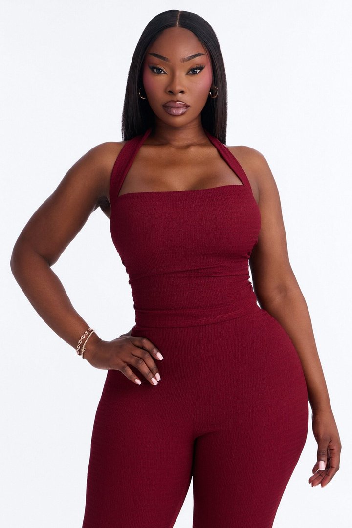 Delilah Textured Halter Capri Pant Set - Burgundy