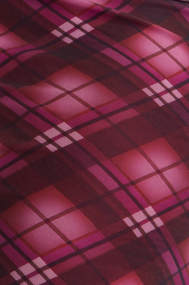 Mayla Mesh Plaid Skirt Set - Burgundy/combo