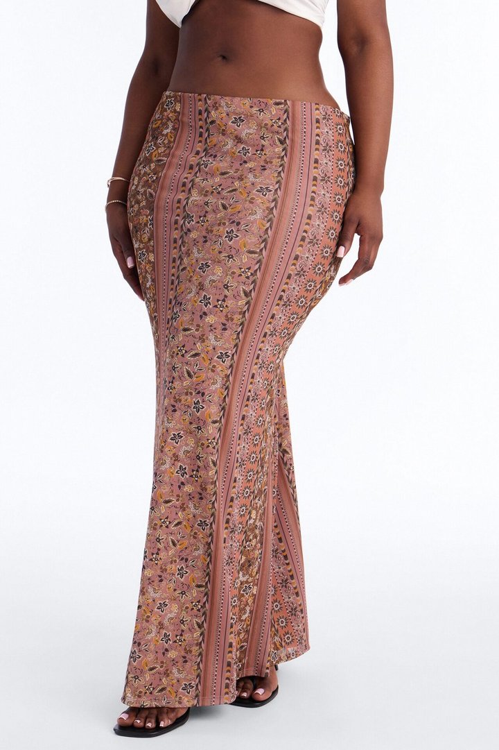 Adria Floral Mesh Maxi Skirt - Rust/combo