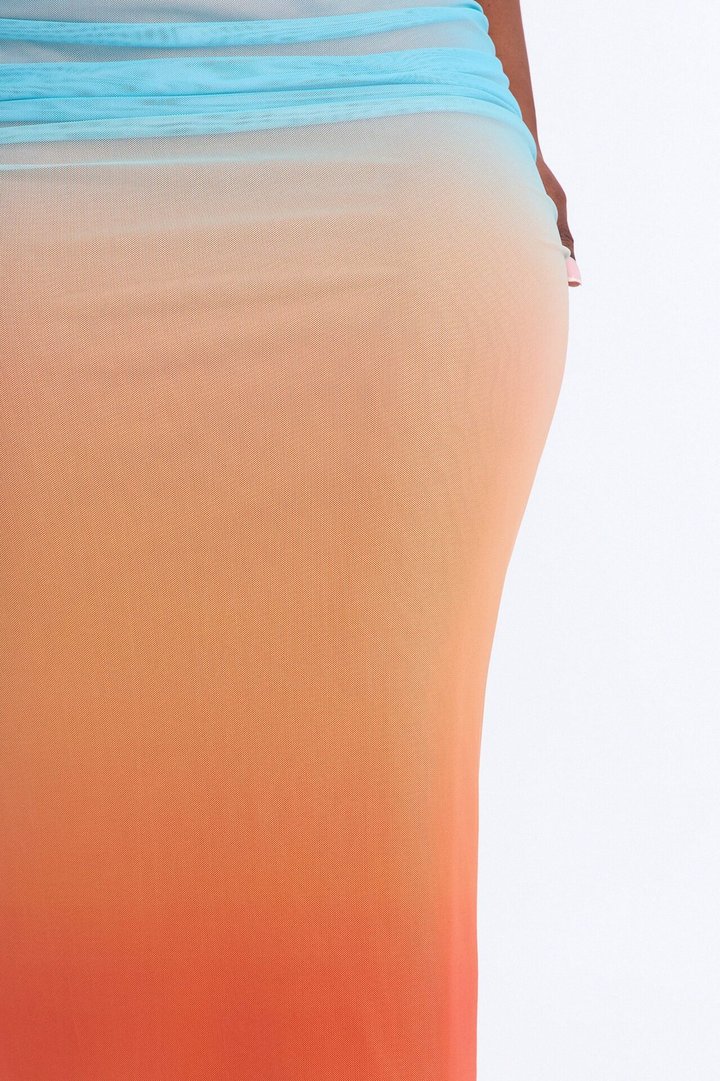Tulum Sunset Ruched Mesh Maxi Skirt - Multi Color