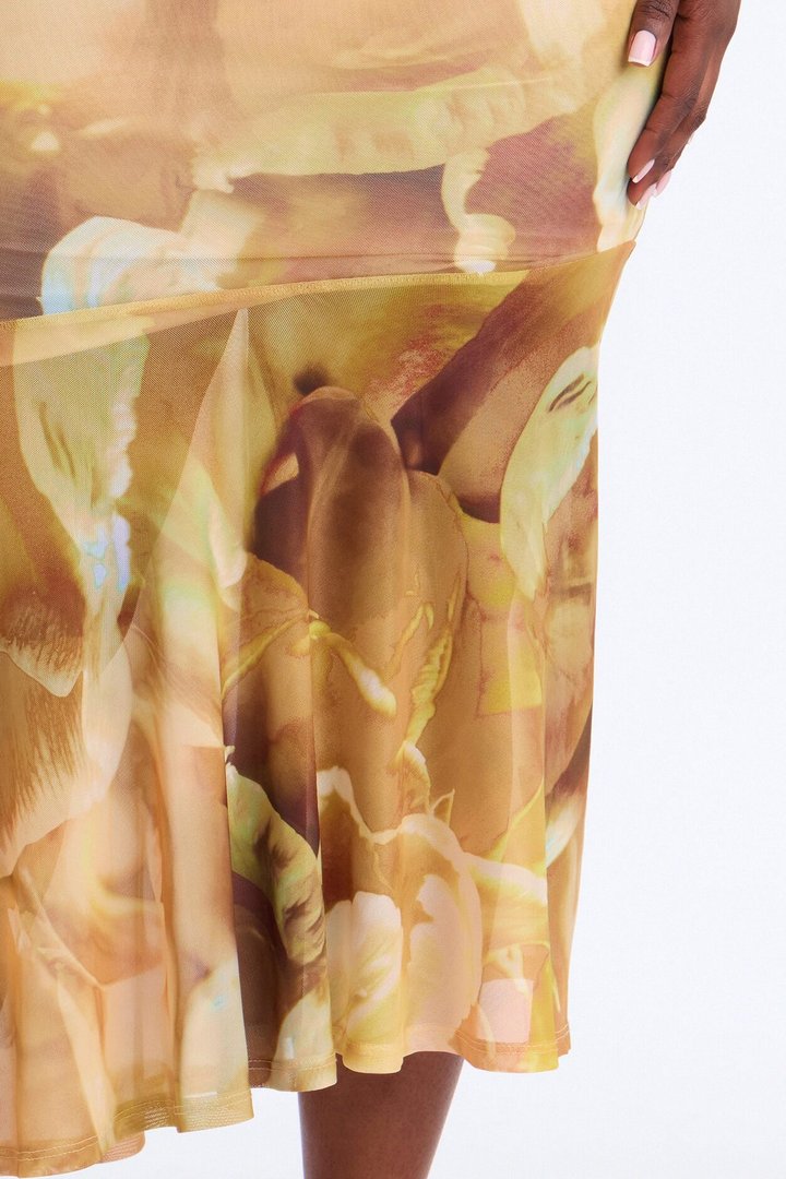 Destiny Asymmetrical Mesh Midi Skirt - Yellow/combo