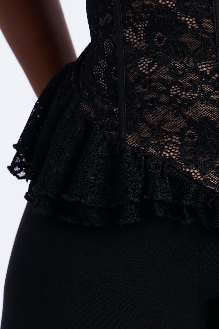 Another Romance Lace Ruffle Corset Top - Black