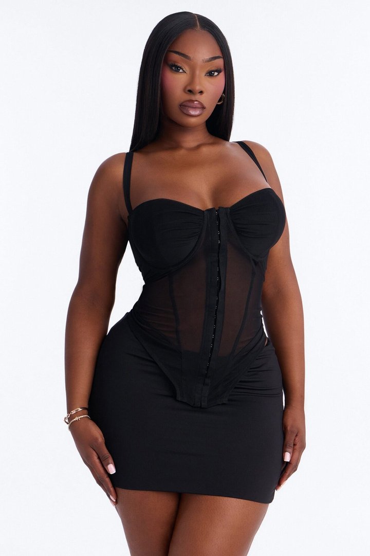 Caught Feelings Mesh Corset Top - Black