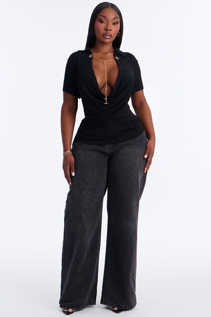 Séance Short Sleeve Cowl Neck Top - Black
