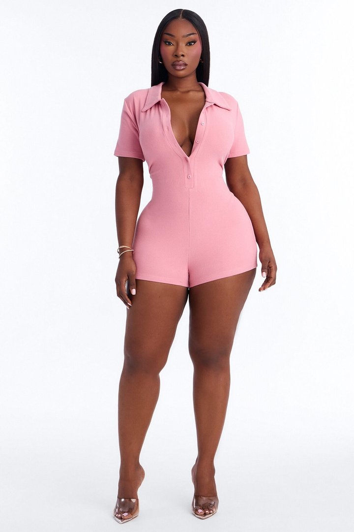Hailey Ribbed Micro Short Romper - Pink