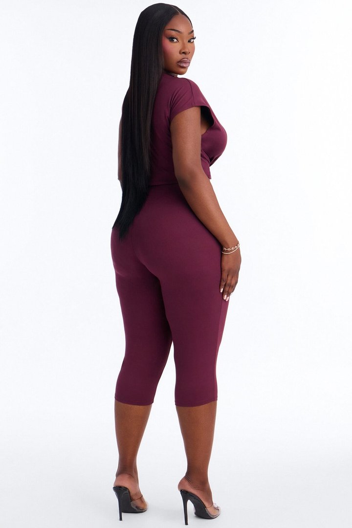 Carly Mock Neck Capri Set - Plum