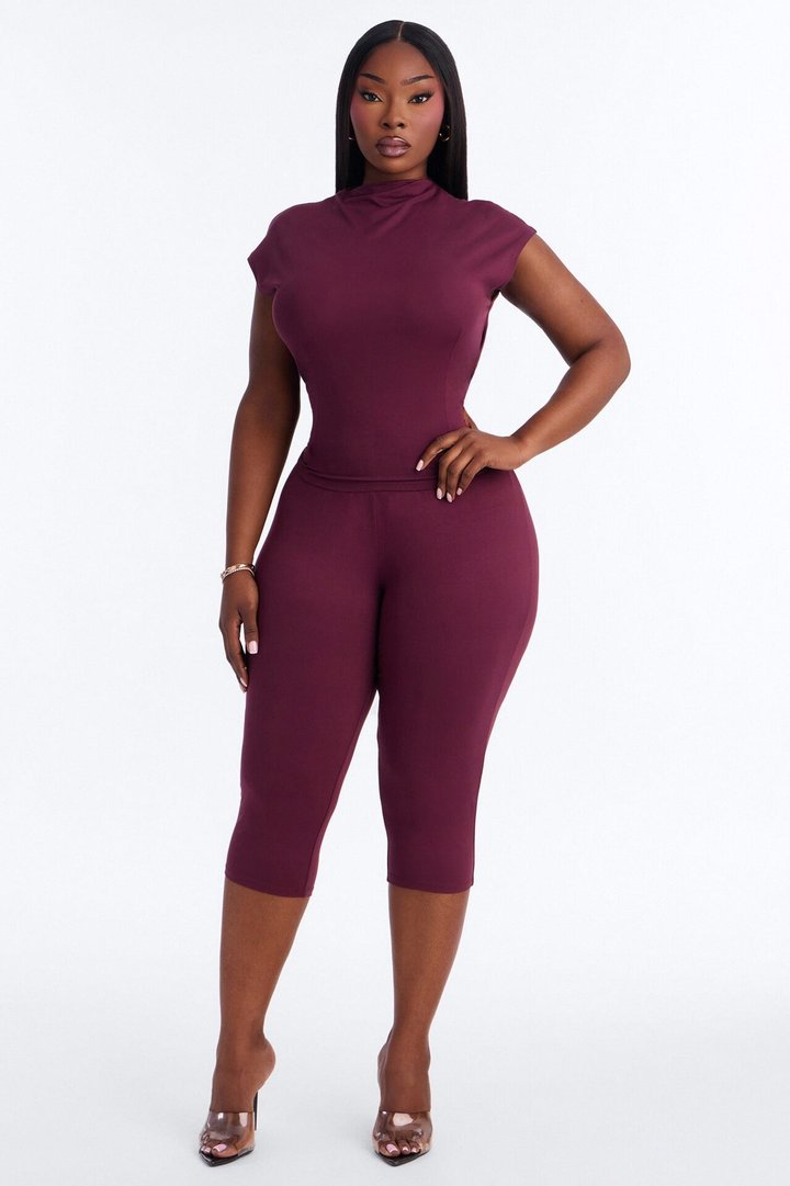 Carly Mock Neck Capri Set - Plum