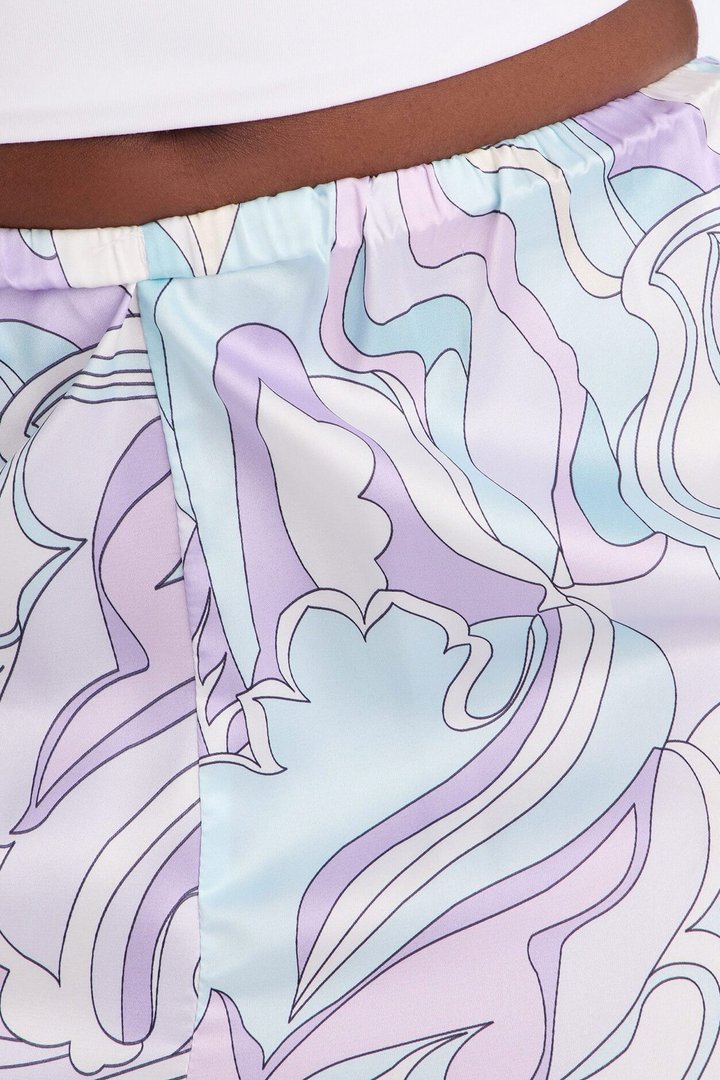 Daphne Satin Abstract Flowy Short - Purple/combo