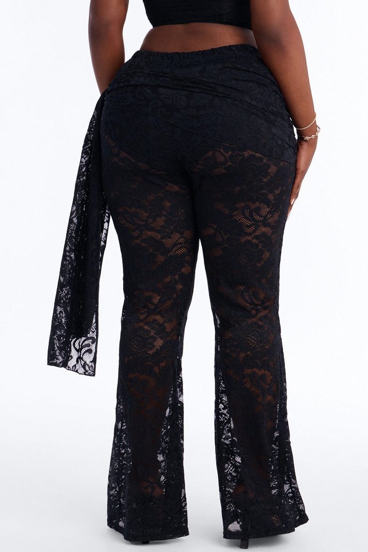 Lenora Lace Wrap Waist Skinny Flare Pant - Black