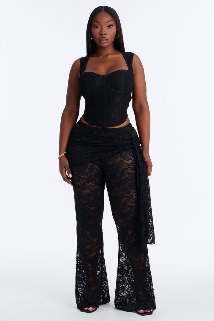 Lenora Lace Wrap Waist Skinny Flare Pant - Black