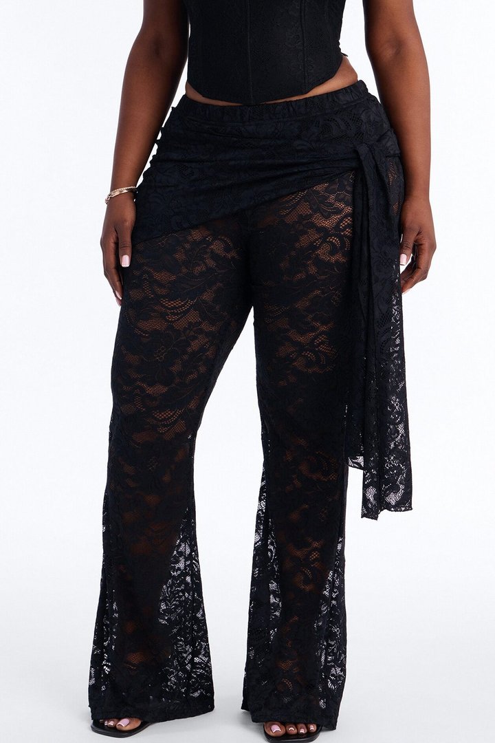 Lenora Lace Wrap Waist Skinny Flare Pant - Black