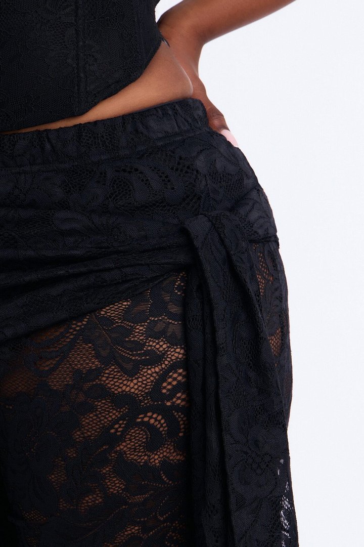 Lenora Lace Wrap Waist Skinny Flare Pant - Black