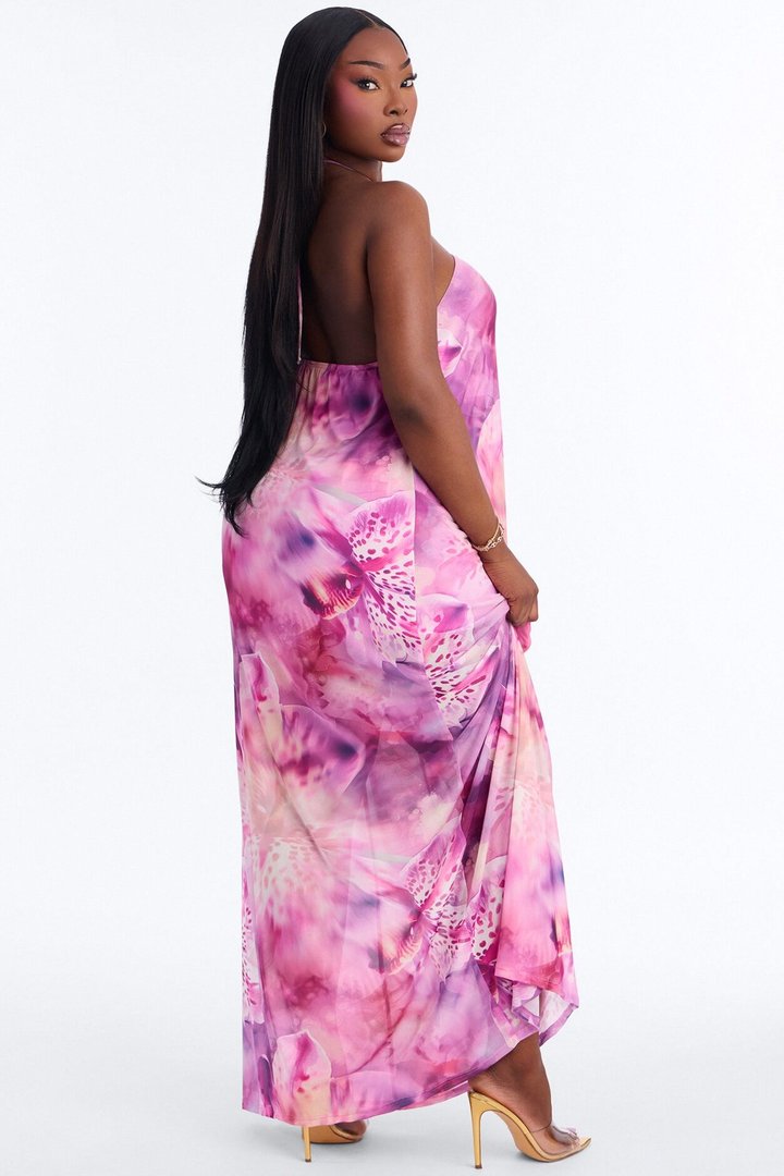 Amelie Floral Mesh Maxi Dress - Purple/combo