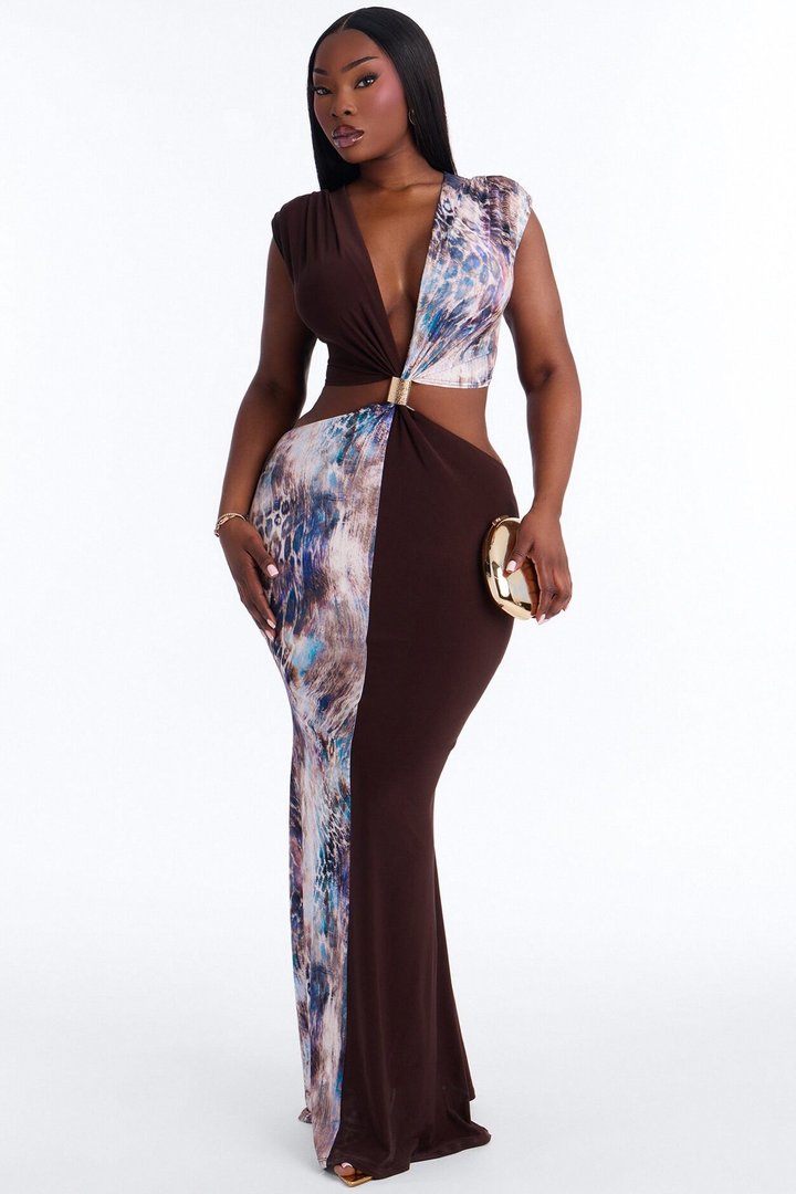 Crushing On Me Abstract Maxi Dress - Brown/combo