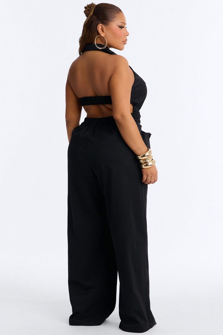 Chelley Cinched Waist Wide Leg Jumpsuit - Black