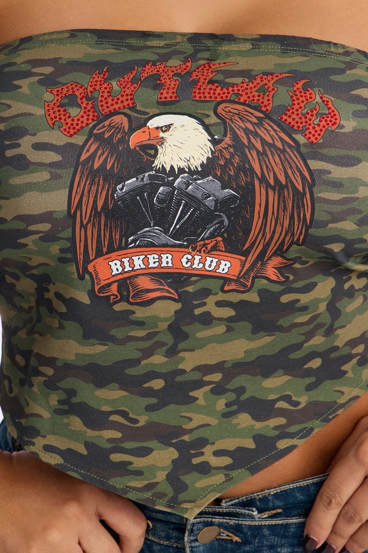 Outlaw Biker Club Rhinestone Camo Tube Top - Camouflage