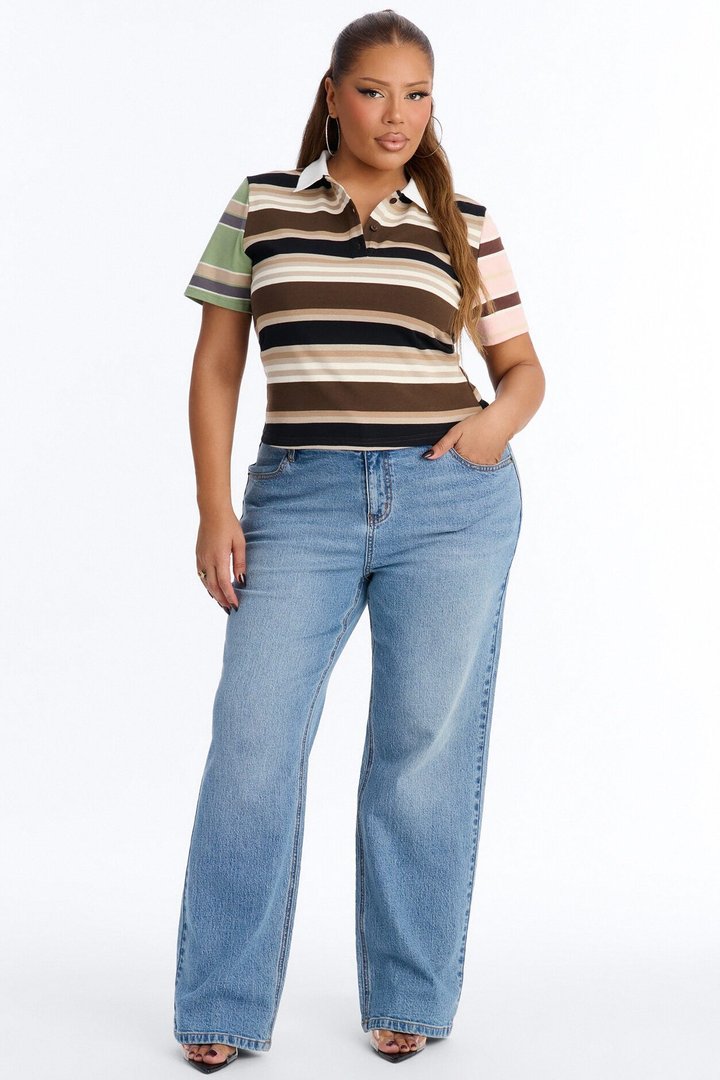 Lona Short Sleeve Polo Top - Mocha/combo