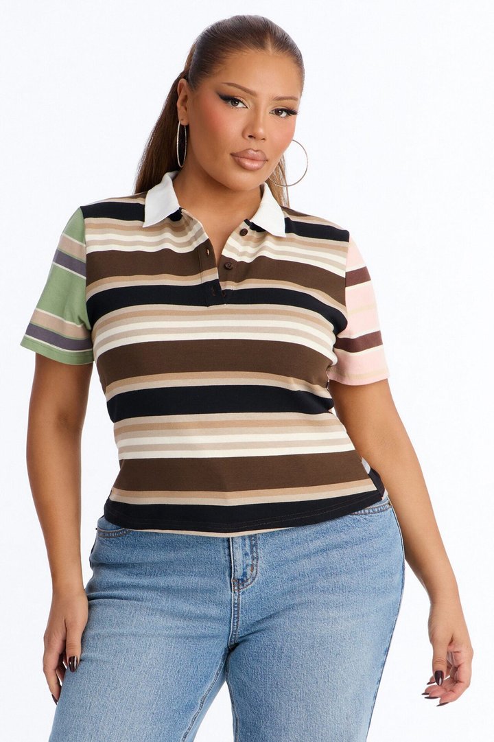 Lona Short Sleeve Polo Top - Mocha/combo