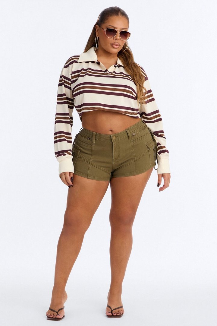 Easy Days Striped Cropped Polo Top - Cream/combo