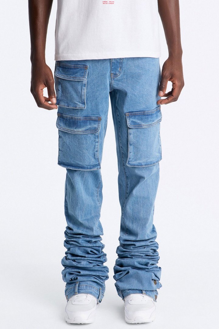 Ultra Stacked Skinny Cargo Jean - Medium Blue Wash