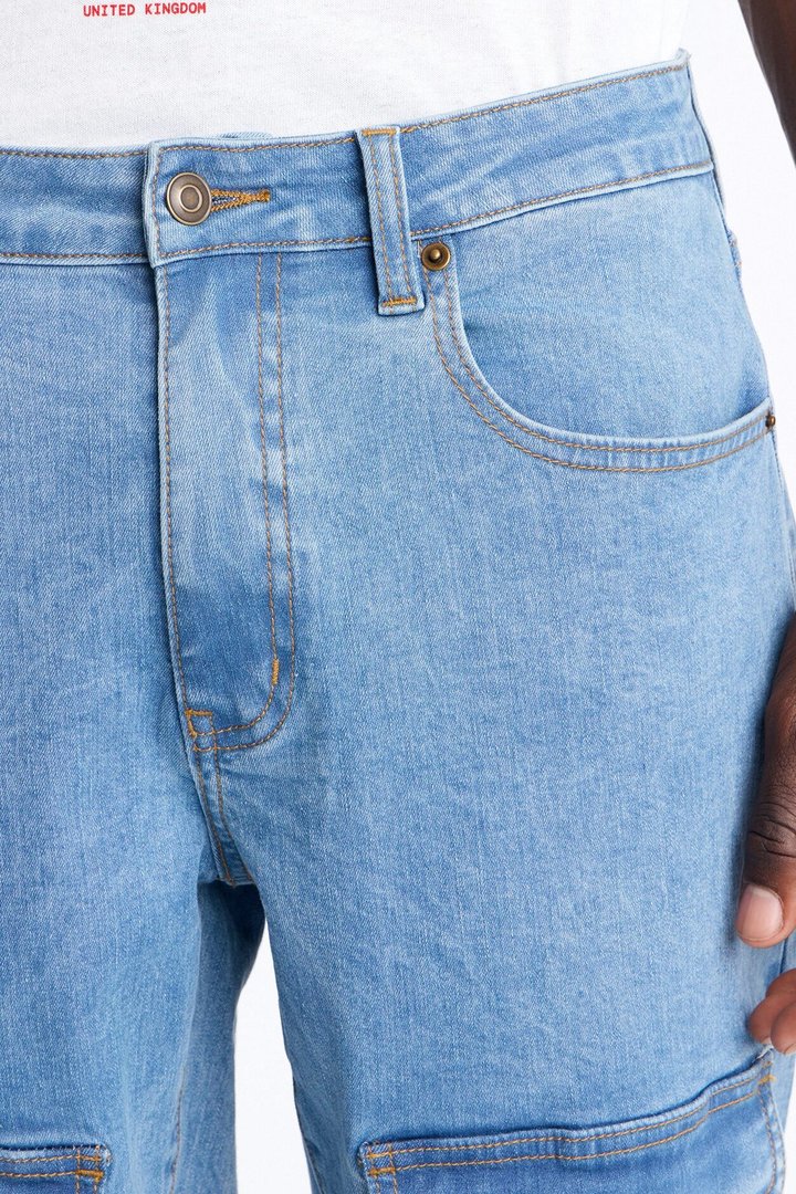 Ultra Stacked Skinny Cargo Jean - Medium Blue Wash