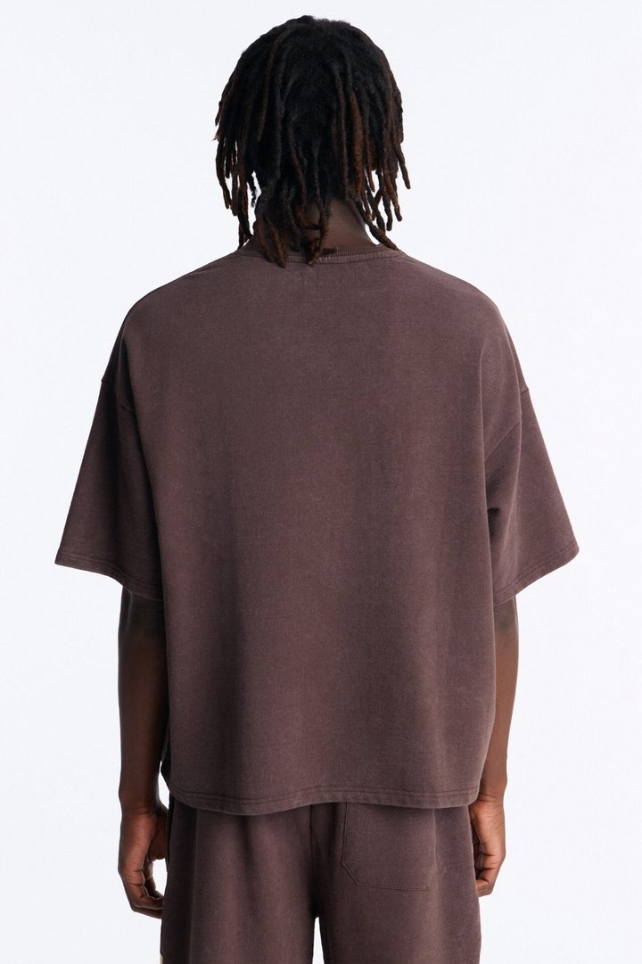 Heavenly Hustle Patch Oversized French Terry Tee - Brown