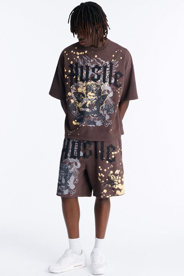 Heavenly Hustle Patch Relaxed Sweatshort - Brown