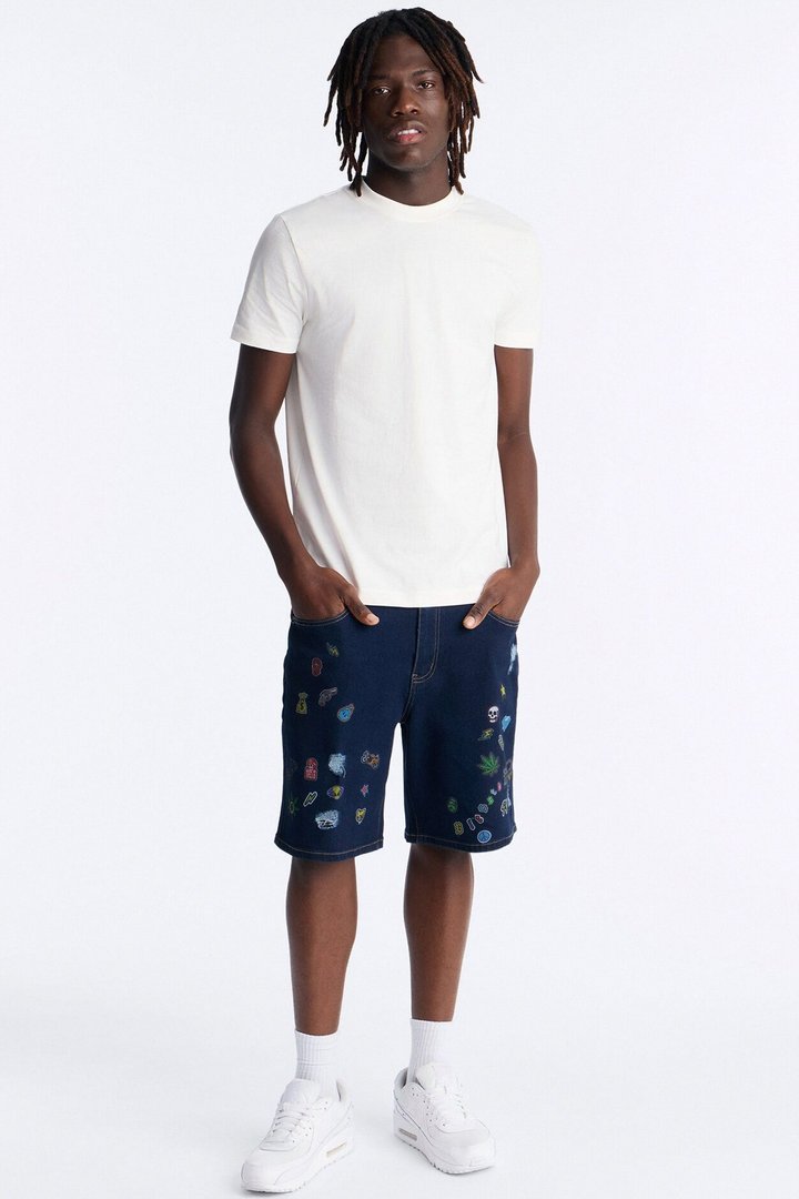 Relaxed Sticker Denim Short - Dark Wash