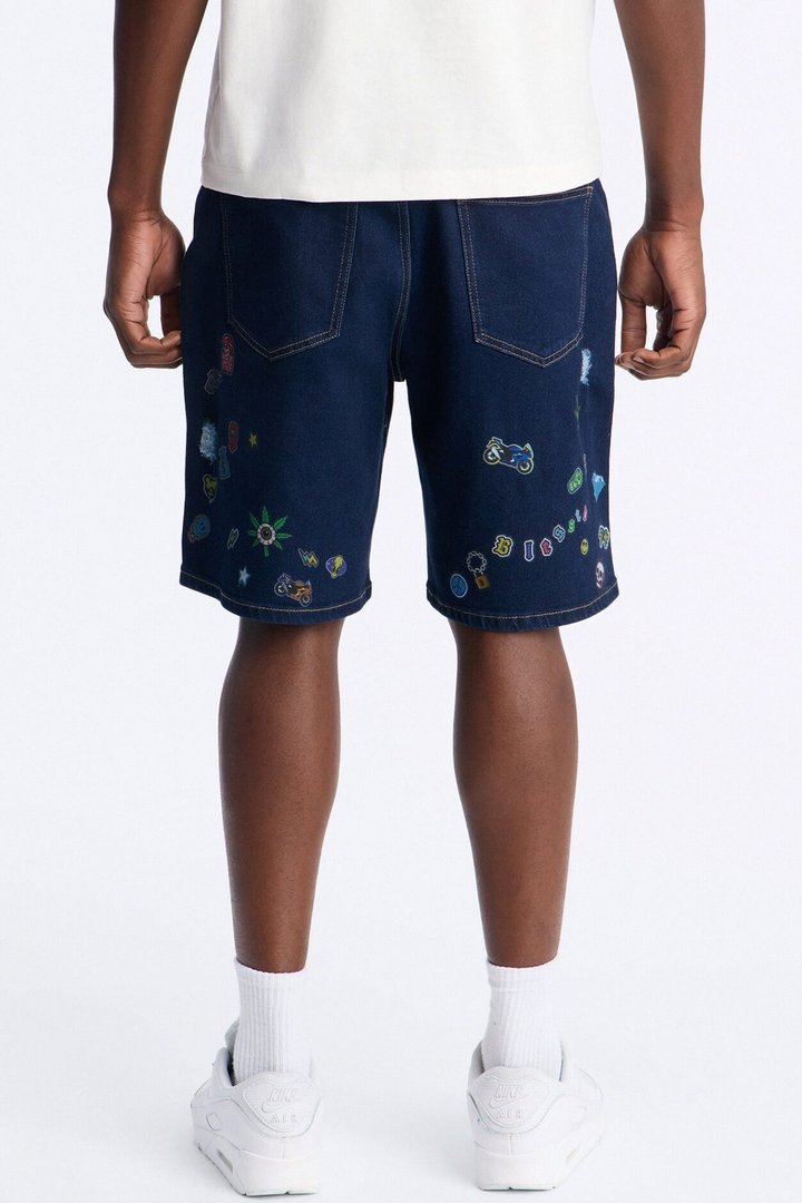 Relaxed Sticker Denim Short - Dark Wash