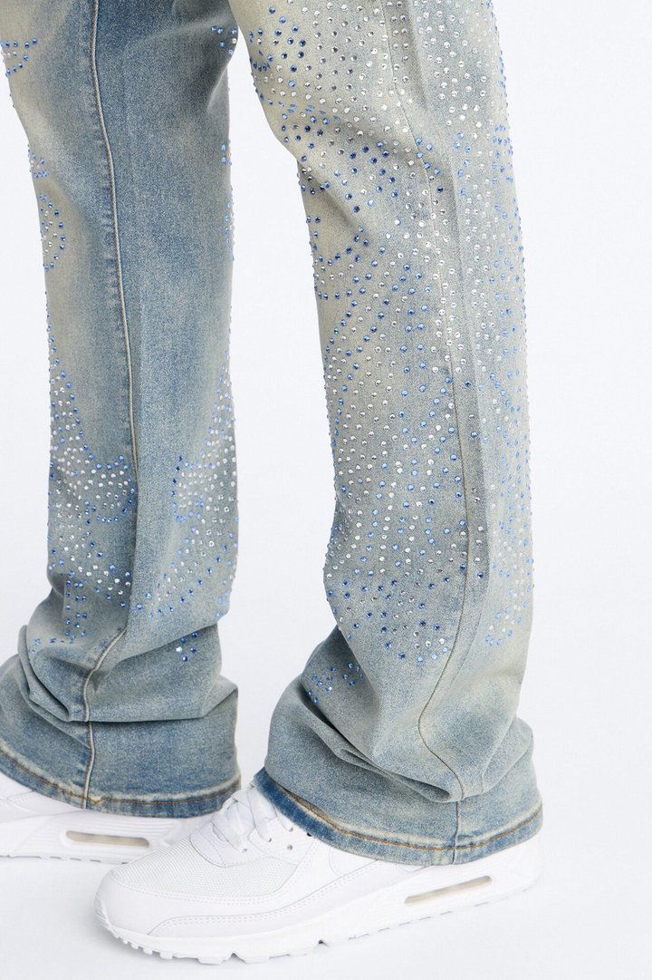 Stacked Skinny Flare Jeweled Sky Rays Jean - Light Blue Wash