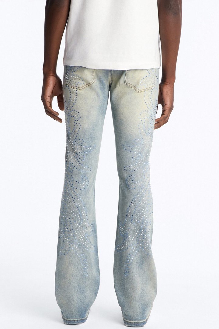 Stacked Skinny Flare Jeweled Sky Rays Jean - Light Blue Wash