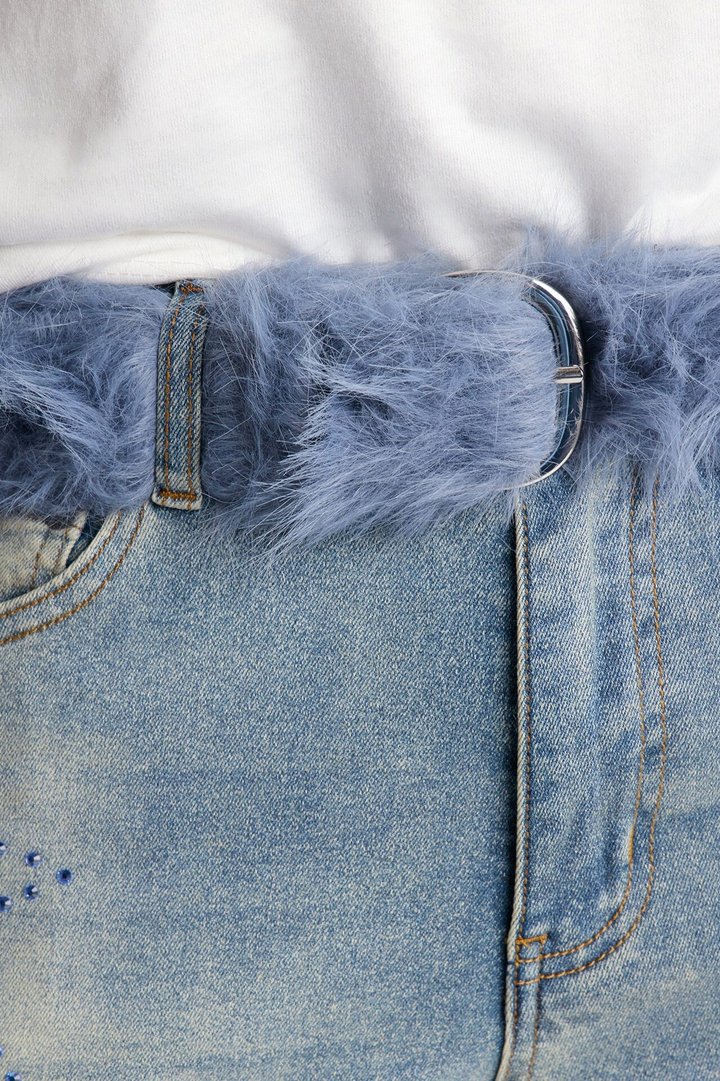 Faux Fur Utility Belt - Blue