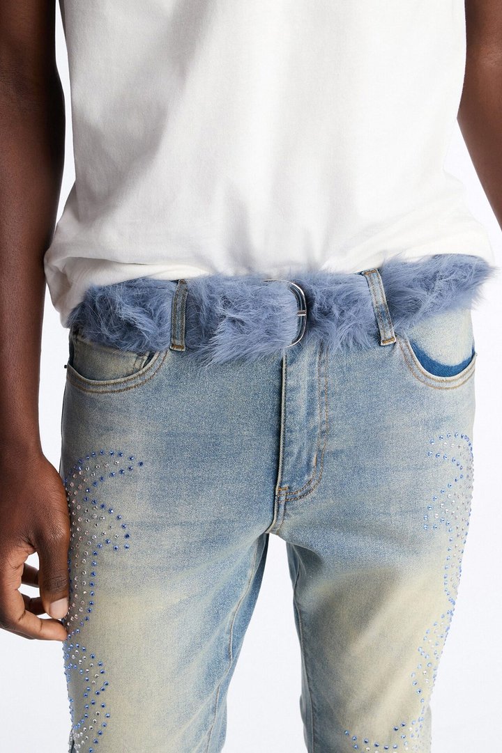 Faux Fur Utility Belt - Blue