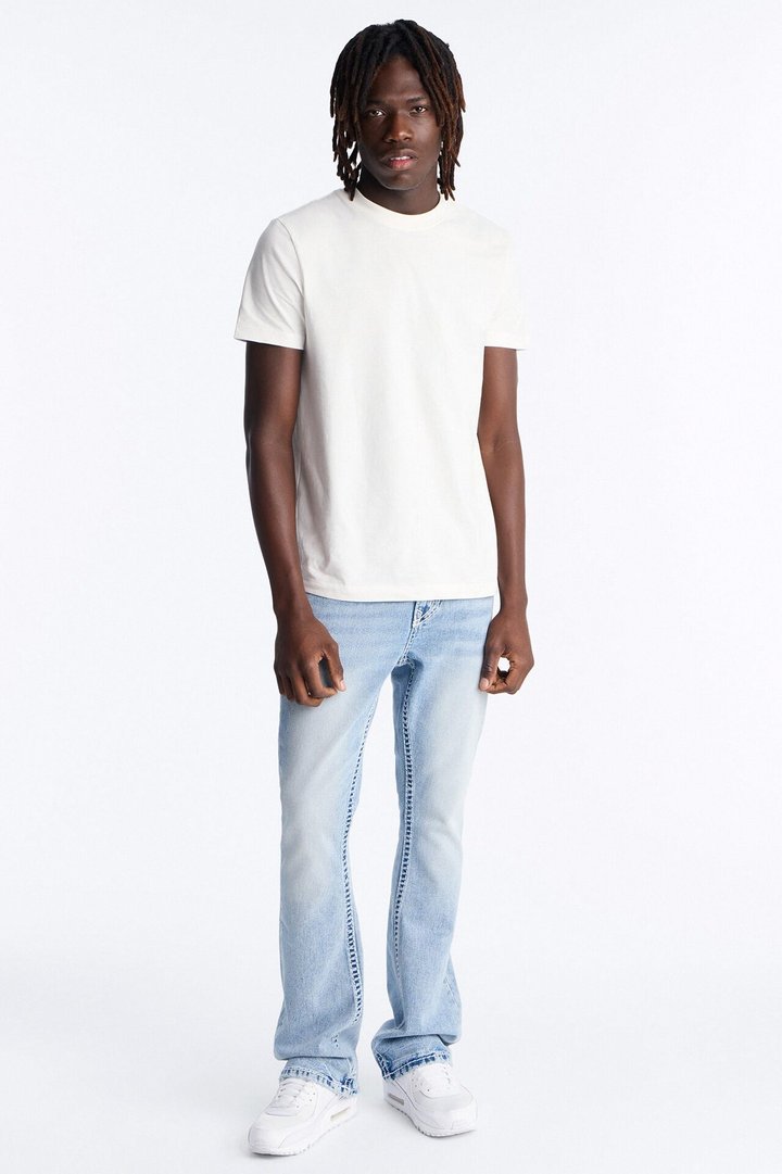 Heavy Stitch Stacked Skinny Flare Jean - Light Blue Wash