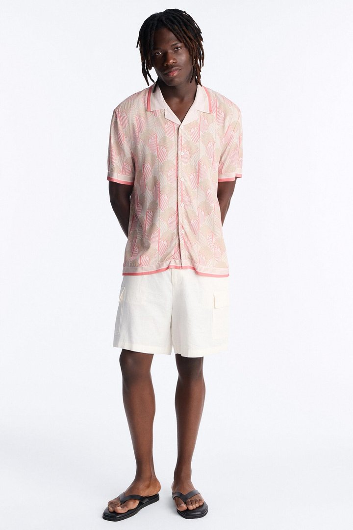 Crimson Palms Button Up Shirt - Red